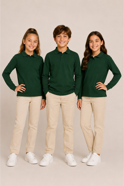 Soweto Children's Unisex 3-Piece Polo Collar Long Sleeve School T-Shirt 100% ...