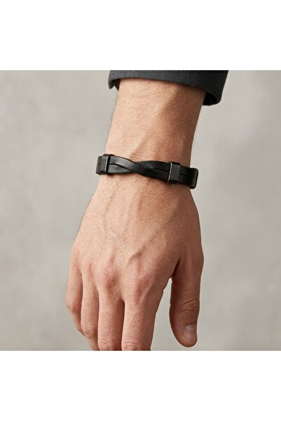HOBİSY GIFT SHOP Black Genuine Leather Burkulu Design Steel Detailed Minimali...