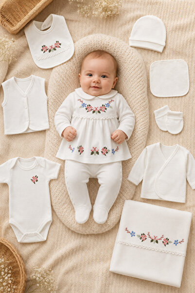 EDM Kidss Floral Embroidered Baby Girl Hospital Discharge Set of 10 with Dres...