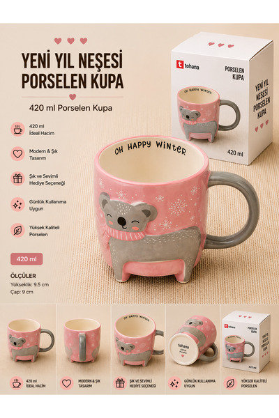 THIRTEEN SELECT Kabartmalı Kış Sevgisi Porselen Kupa 420 Ml