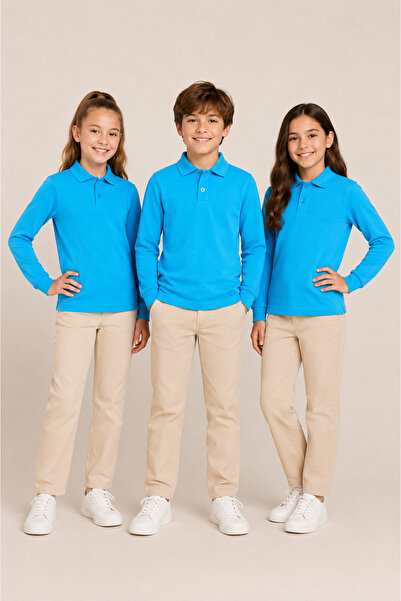 Soweto Children's Unisex 3-Piece Polo Collar Long Sleeve School T-Shirt 100% ...