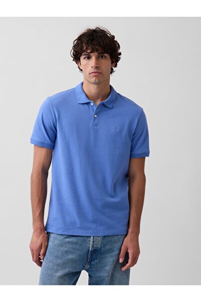 GAP Erkek Açık Mavi Logo Piqué Polo Yaka T-Shirt