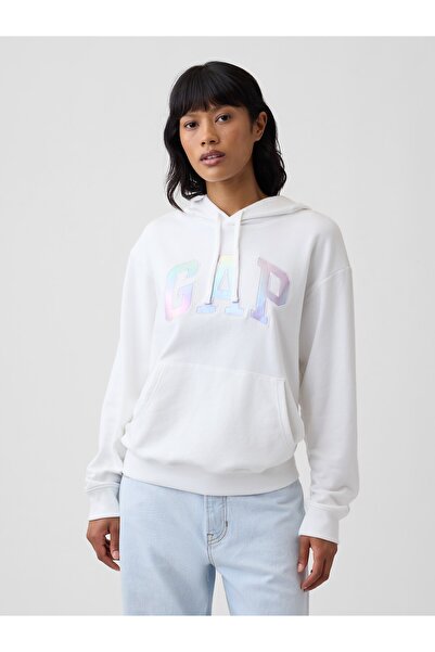 GAP Kadın Kırık Beyaz Logo Havlu Kumaş Sweatshirt