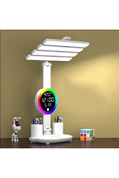 SMARTIX LED desk lamp with clock, date and temperature, 2 Organizers, White