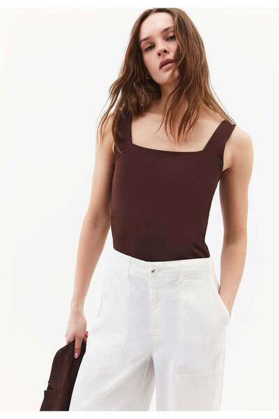 OXXO Square Neck Bodycon Tank Top - CHICORY COFFEE
