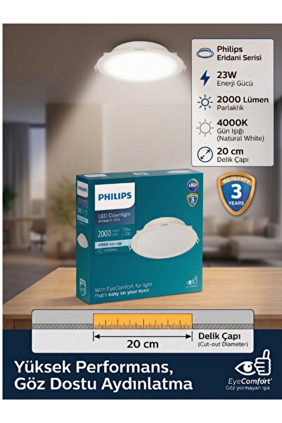 Philips Eridani 23w 4000k Gün Işığı 2000Lümen 20CM Delik Caplı Spot Armatür