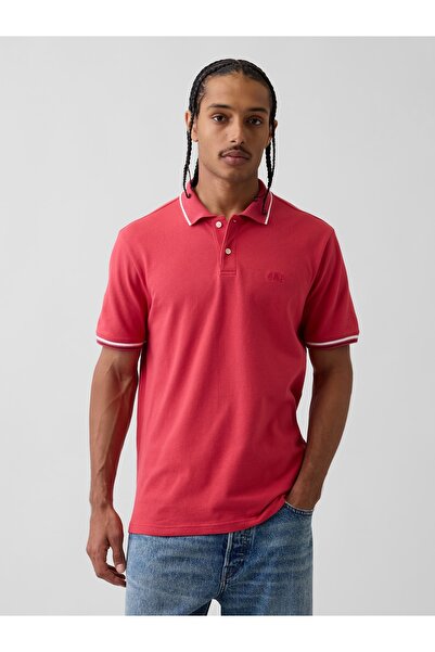 GAP Erkek Kırmızı Logo Piqué Polo Yaka T-Shirt