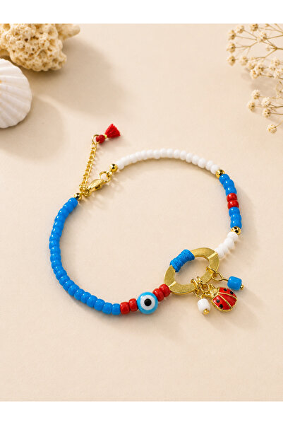 EL YAPIMI Ladybug Glass Beaded Anklet