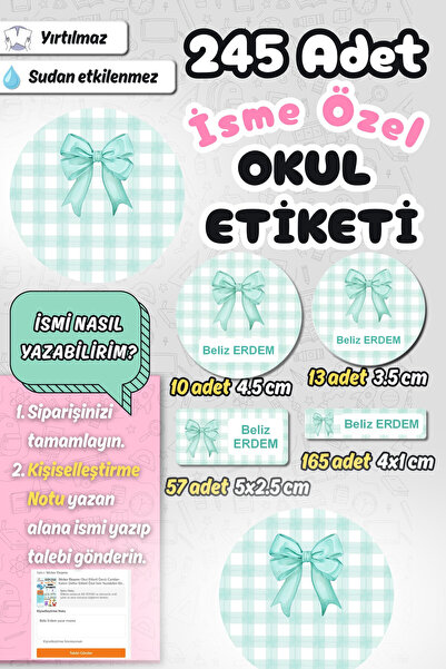 Sticker Ekspres Okul Etiketi Yeşil Kurdeleli Ekose Kalem Defter Etiketi Özel ...
