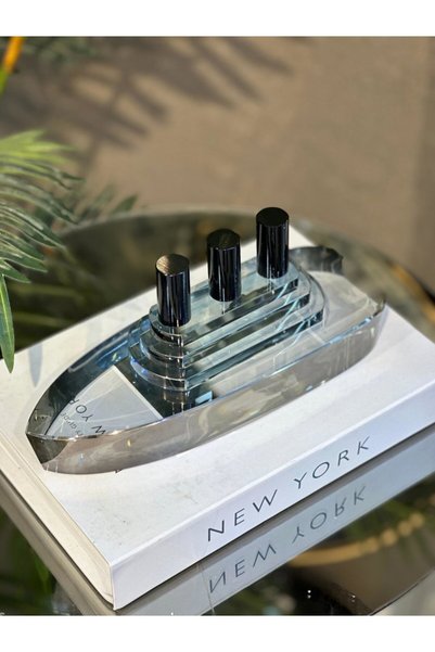 Hinora Home Kristal Model Şık Dekoratif Cam Gemi Biblo Ofis Salon Hediyelik 2...