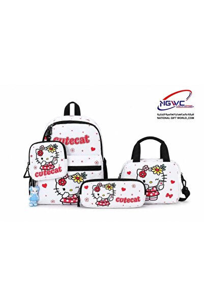 NATIONAL GIFT WORLD COMMERCIAL مجموعة حقائب مدرسية للبنات - 4 قطع بتصميم قطة ...