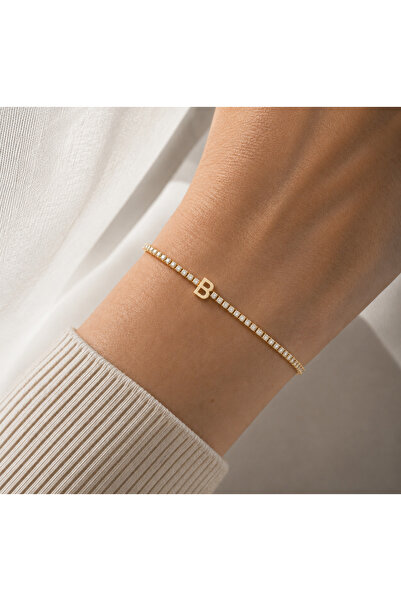 SY AKSESUAR Letter B Zircon Stone Gold Color Elegant Waterway Bracelet