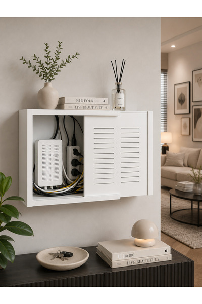 Mağaraahşap WiFi Modem Saklama Kutusu – Modem Kablo Gizleme ve Düzenleyici – ...