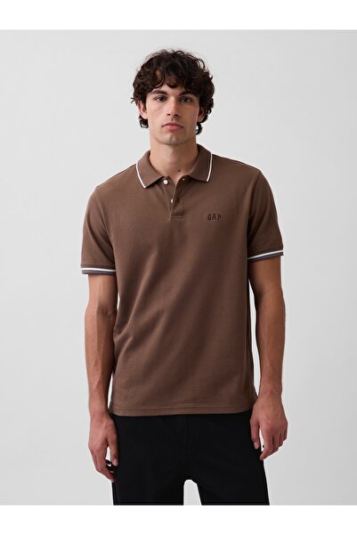 GAP Erkek Kahverengi Logo Piqué Polo Yaka T-Shirt