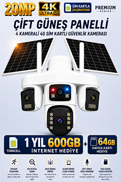 Trio SGX-479 600GB Sim Kartlı Güvenlik Kamerası 64GB Hafıza Kartlı Çift Solar Güneş Panelli Kamera