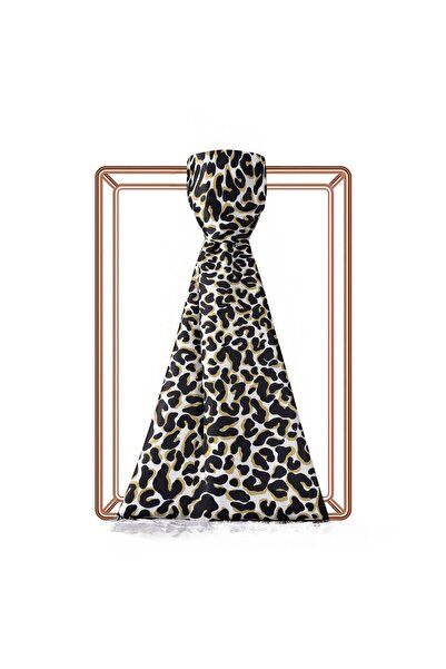 ipekevi Leopard Patterned Silk Shawl 02452-Black Gold