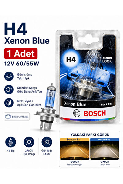 Bosch H4 Xenon Blue 12V 60/55W Far Ampulü 3700K Gün Işığı Efekti 1 Adet