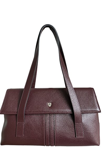 Aclass A Class Hakiki Deri Flotr Bordo Kadın Omuz Çantası 33,5x19,5x10 cm