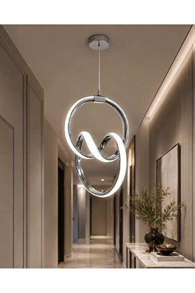 İmza Krom Modern LED Avize – 3 Renk Işık – 15 m² Aydınlatma – 2 Yıl Garantili