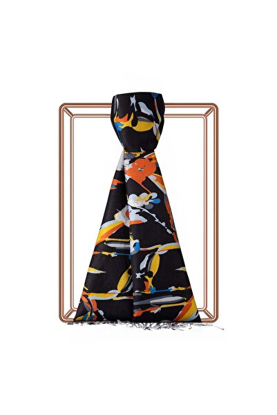 ipekevi Exotic Rhapsody Patterned Silk Shawl 09451-Black
