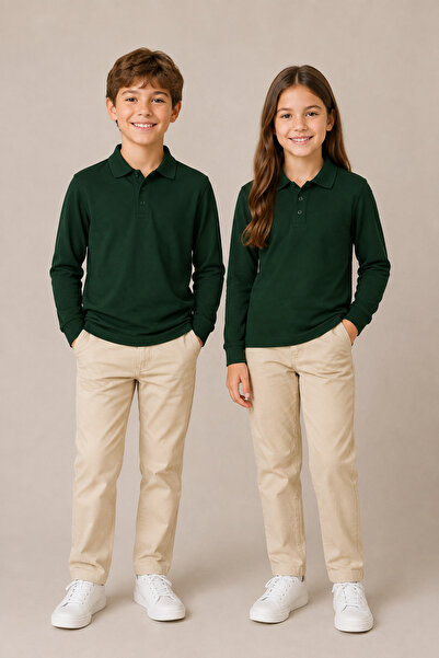 Soweto Children's Unisex 2-Piece Polo Collar Long Sleeve School T-Shirt 100% ...