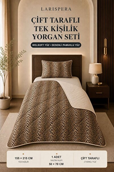 Larispera Welsoft Pamuklu Çift Taraflı Tek Kişilik Yorgan Seti 155x215 cm + 1...