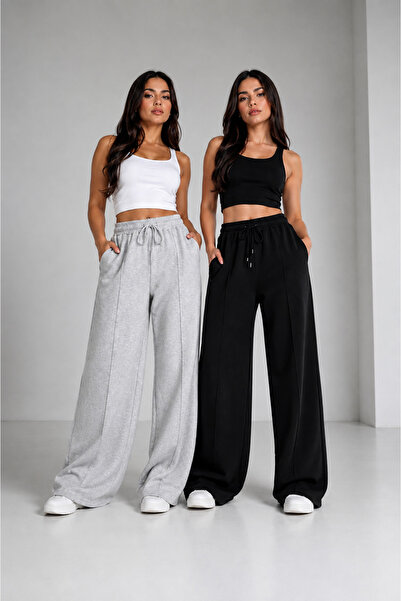 LACKH Double Track Pants Black Gray Loose Legs