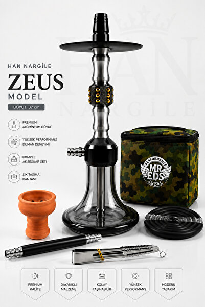 MR EDS Zeus 37 cm Nargile Takımı – Alüminyum Gövde, Cam Şişe, Modern Tasarım