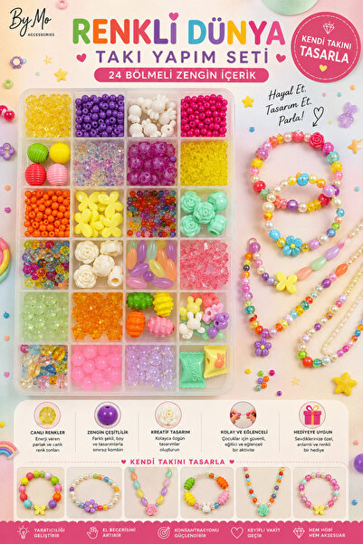 By MO Accessories Yeni Sezon Çocuklar İçin Renkli Boncuklarla Takı Yapma Seti...