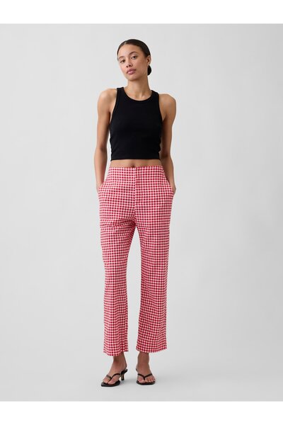 GAP Kadın Kırmızı High Rise Keten Karışımlı Straight Crop Pantolon