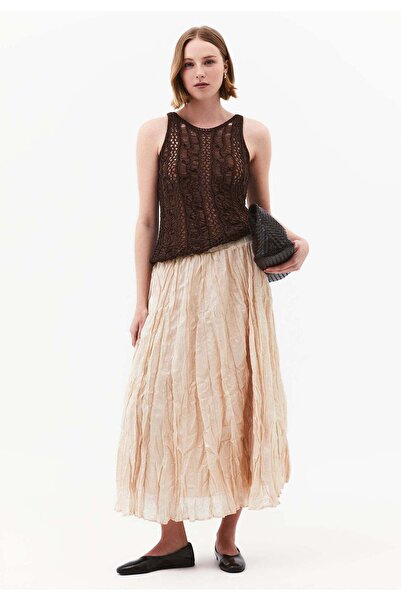 OXXO Shiny Flared Long Skirt - NOVELLE PEACH
