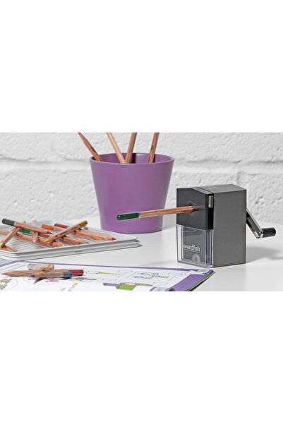 Swordfish Desktop Manual Pencil Sharpenener with Replaceable Helical Blade Desk Use, Shavings Catcher, For Colour Pencils, Compact Design, School & Office