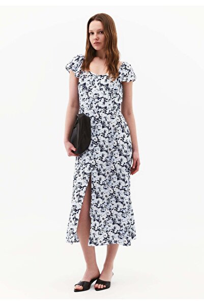 OXXO Sweetheart Neck Printed Dress With Slit Detail - FLORAL COMB