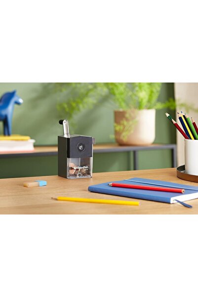 Swordfish Desktop Manual Pencil Sharpenener with Replaceable Helical Blade Desk Use, Shavings Catcher, For Colour Pencils, Compact Design, School & Office