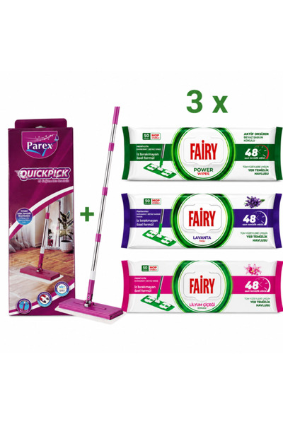 Parex Set Mop QuickPick + 3 Pachete Servetele Umede Fairy pentru Pardoseala, ...