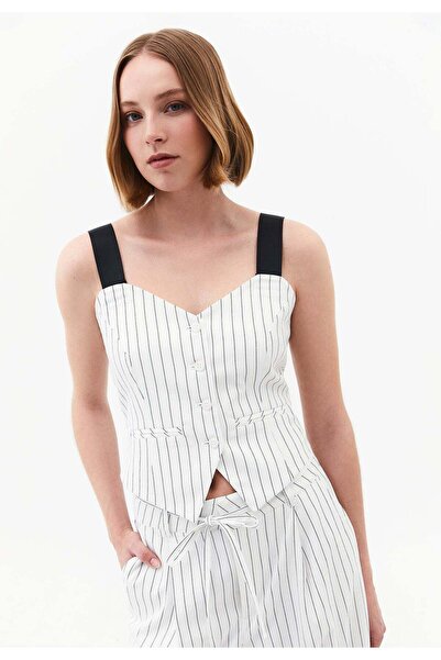 OXXO Standard Length V-Neck Striped Vest - BLACK STRIPE COMB