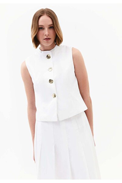 OXXO Vest With High Collar And Button Details - WHITE