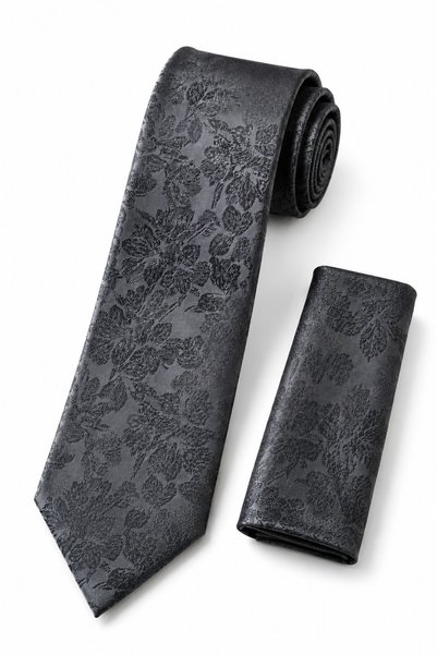 Çıkrık Set de cravate și batiste cu model floral gri