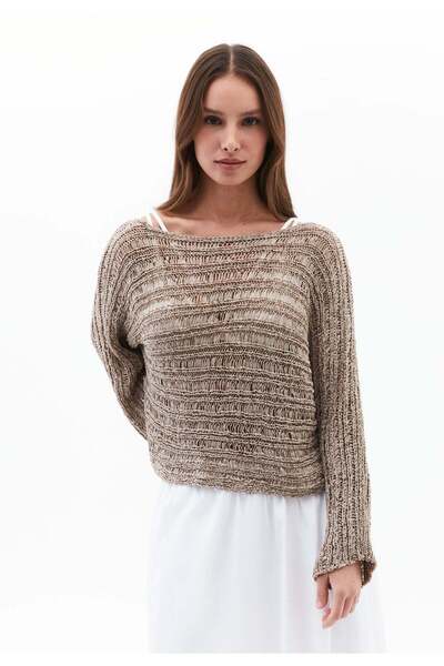 OXXO Ajour Standard Boat Neck Knit Sweater - OXFORD TAN