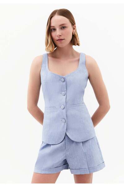 OXXO Vest With Button Detail And Sweetheart Neckline - CHAMBRAY BLUE