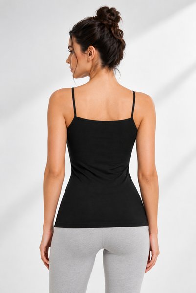 MissKATRE Women's Black Thin Strap Stoned Athlete Flexible Daily Underwear Top