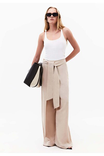 OXXO Belted High Waist Wide Leg Pants - FEATHER GRAY