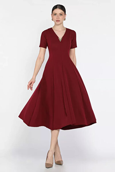 TOZLU V-Neck Short Sleeve Dress with Accessories