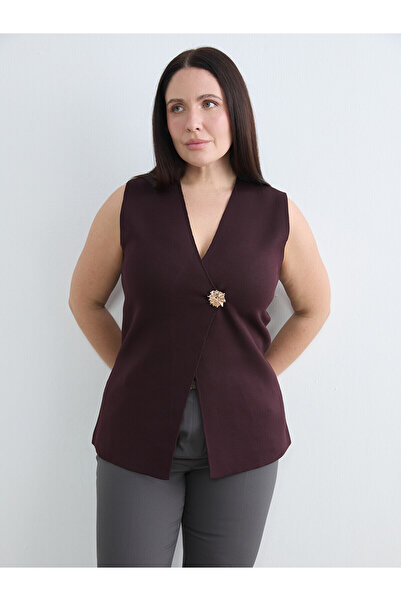 LC Waikiki Ozmarka New Season Large Size V-Neck Women's Knitwear Vest