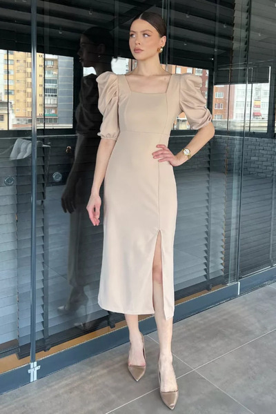 TOZLU Women's Backless Slit Square Neck Dress