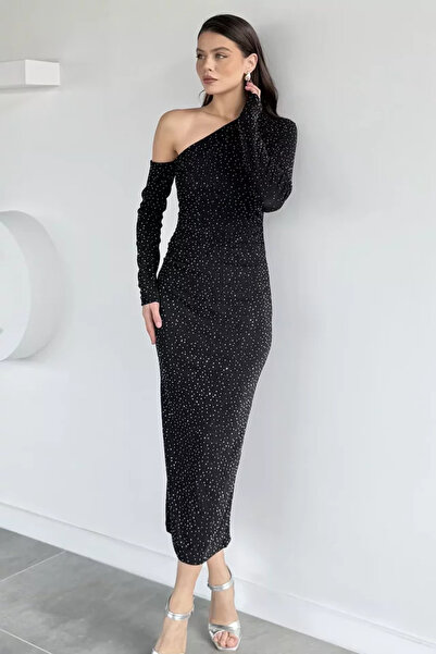 TOZLU Special Occasion Shoulder Detailed Stoned Dress