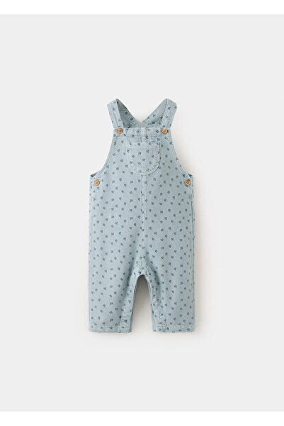 MANGO Baby Çiçek desenli denim tulum