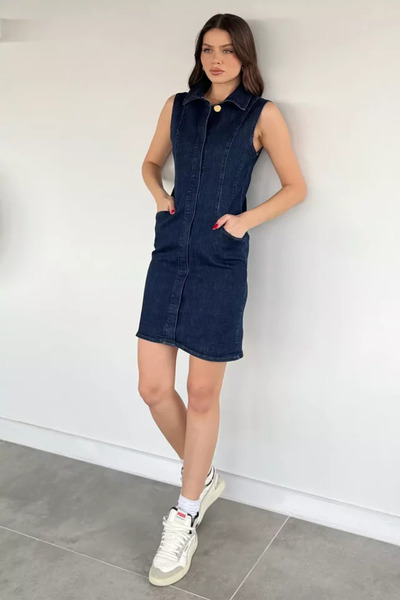 TOZLU Rochie de damă din denim, fără mâneci