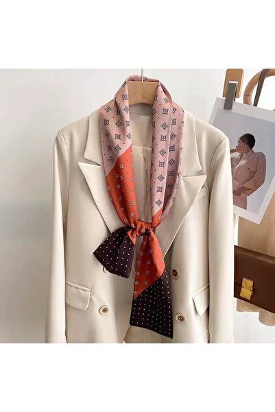 EMAYS DESIGN Geometric Patterned Satin Scarf Neck Accessory Orange Brown