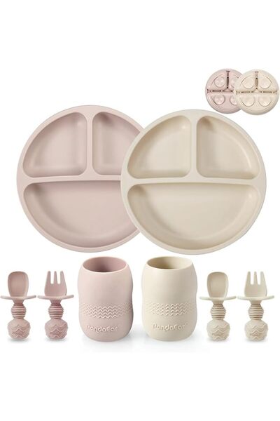 PandaEar Silicone Baby Feeding Set| 2 Pack Silicone Divided Suction Plate and...